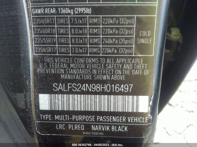 2008 LAND ROVER LR2 SE VIN: SALFS24N98H016497