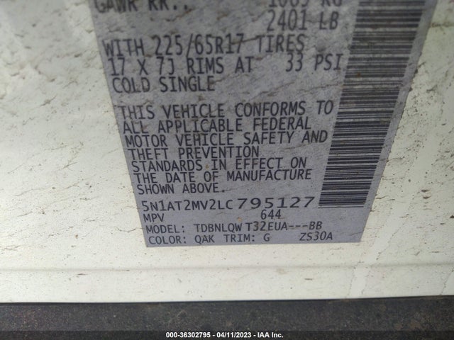 Nissan ROGUE SV 2020 5N1AT2MV2LC795127 Image 10