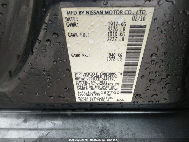 Nissan ALTIMA 2.5 2016 1N4AL3AP6GC167700 Image 10
