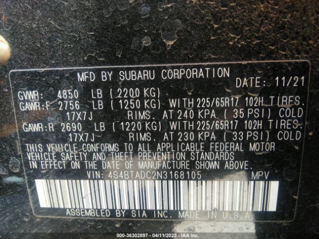 4S4BTADC2N3168105 Subaru Outback Premium