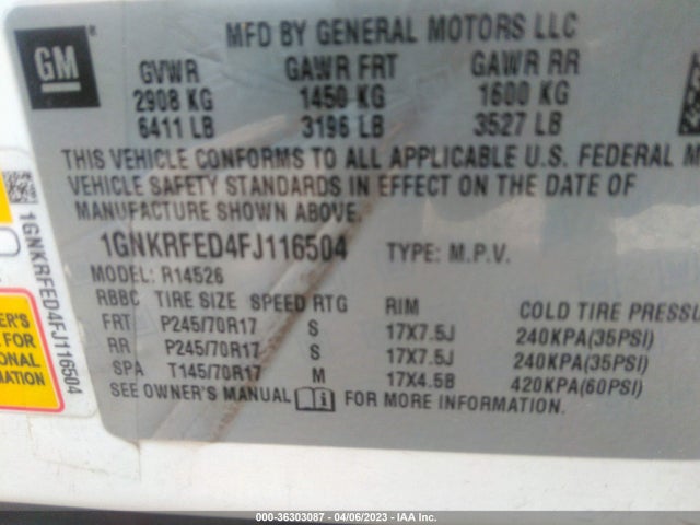 Chevrolet Traverse Ls 2015 1GNKRFED4FJ116504 Image 9