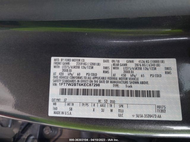 1FT7W2BT6KEC87298 Ford Super Duty F-250 Srw Xl/xlt/lariat