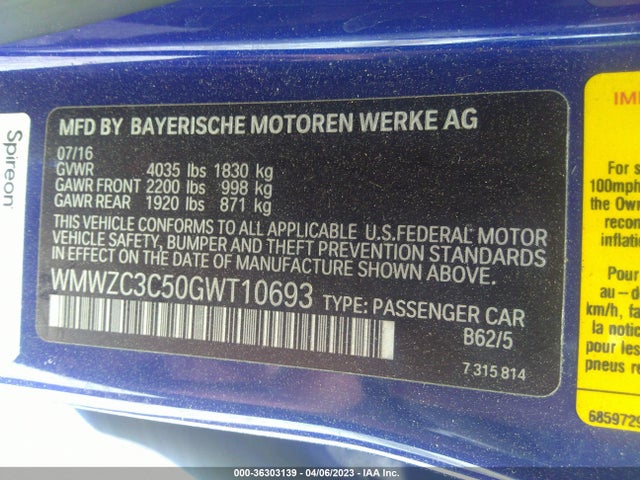 2016 MINI COOPER COUNTRYMAN S VIN: WMWZC3C50GWT10693