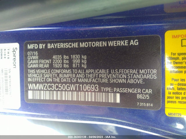 2016 MINI COOPER COUNTRYMAN S VIN: WMWZC3C50GWT10693