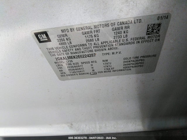 GMC Terrain Sle 2014 2GKALMEK2E6224287 Image 9