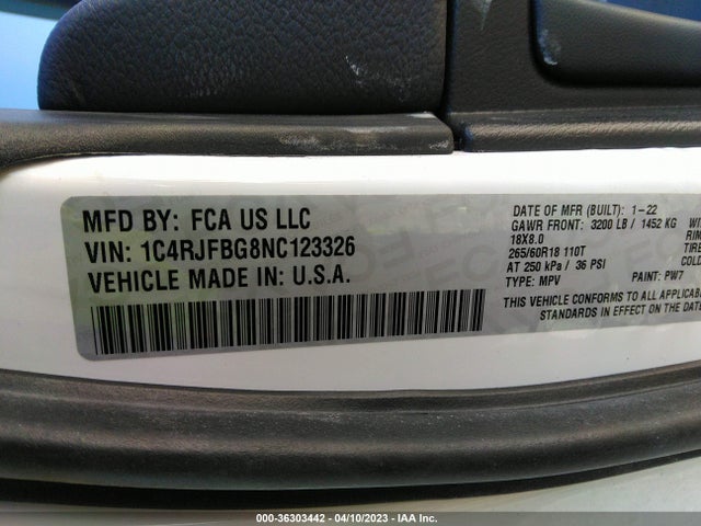 1C4RJFBG8NC123326 Jeep Grand Cherokee Wk Limited