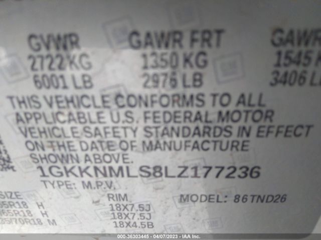 1GKKNMLS8LZ177236 GMC ACADIA SLT