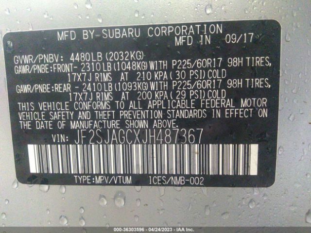 JF2SJAGCXJH487367 Subaru Forester Premium
