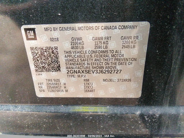 Chevrolet EQUINOX LT 2018 2GNAXSEV3J6292727 Image 10
