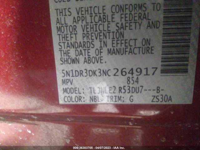 5N1DR3DK3NC264917 Nissan Pathfinder Platinum