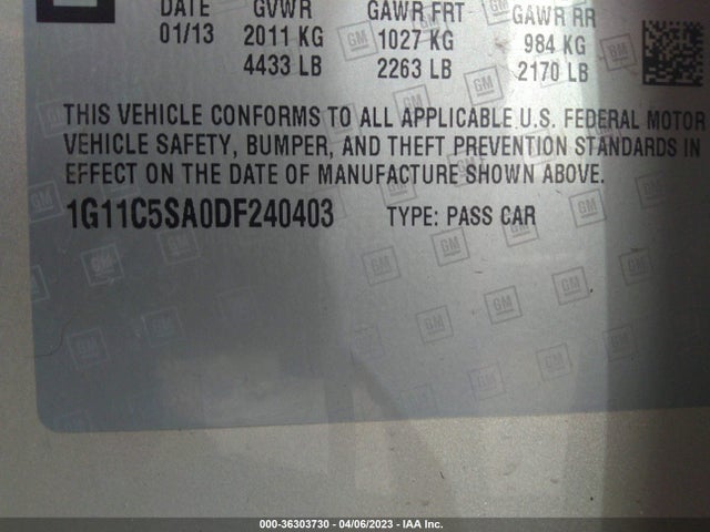 2013 CHEVROLET MALIBU LT VIN: 1G11C5SA0DF240403
