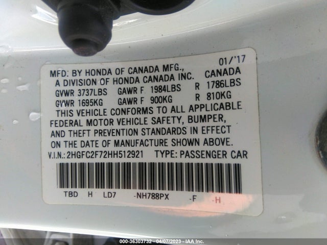 Honda CIVIC EX 2017 2HGFC2F72HH512921 Image 9