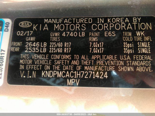 KNDPMCAC1H7271424 KIA Sportage Lx