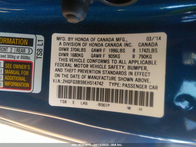 Honda Civic Coupe Lx 2014 2HGFG3B59EH514742 Image 9