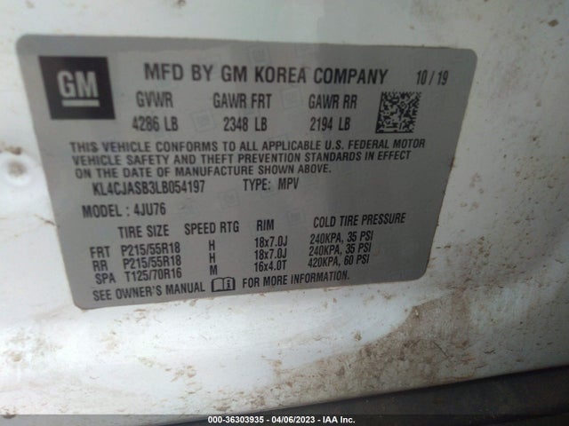 2020 BUICK ENCORE PREFERRED VIN: KL4CJASB3LB054197