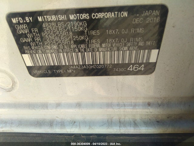 JA4AZ3A30HZ020772 Mitsubishi Outlander Se/sel