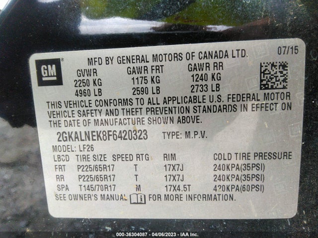 GMC TERRAIN SL 2015 2GKALNEK8F6420323 Image 10