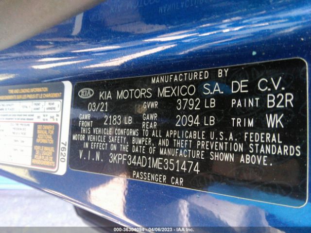 3KPF34AD1ME351474 KIA Forte Gt-line