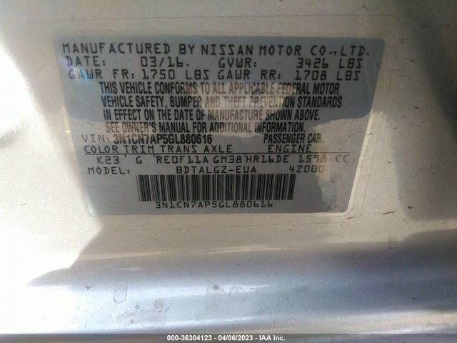 Nissan Versa Sl 2016 3N1CN7AP5GL880616 Image 9