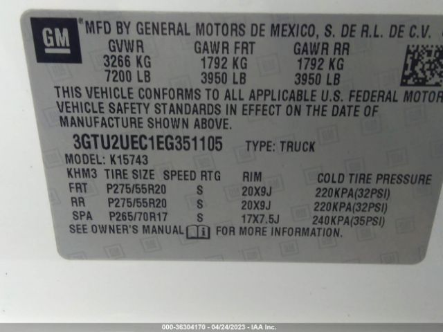 3GTU2UEC1EG351105 GMC Sierra 1500 Sle