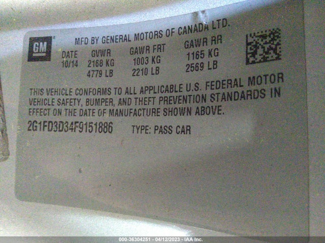 2015 CHEVROLET CAMARO LT VIN: 2G1FD3D34F9151886