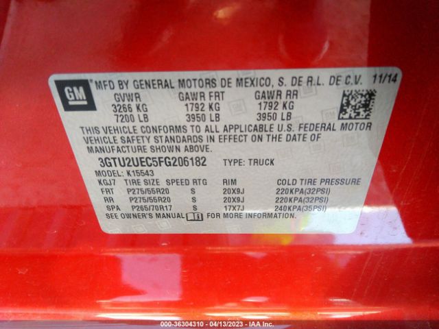 3GTU2UEC5FG206182 GMC Sierra 1500 Sle