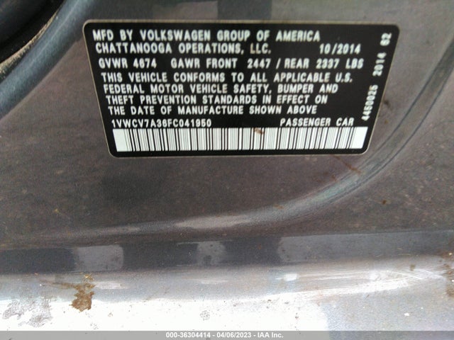 1VWCV7A36FC041950 Volkswagen Passat 2.0l Tdi Sel Premium