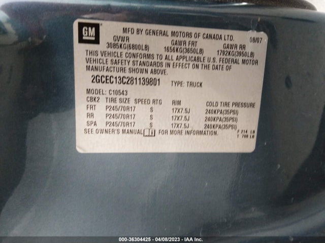 2008 CHEVROLET SILVERADO 1500 LS VIN: 2GCEC13C281139801