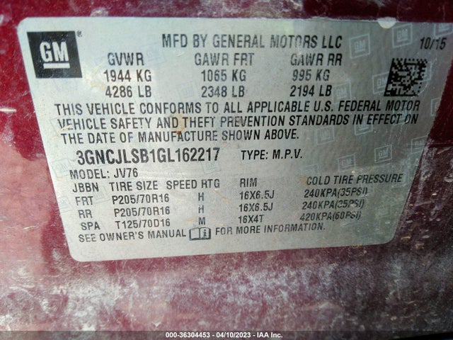 Chevrolet Trax Lt 2016 3GNCJLSB1GL162217 Image 9