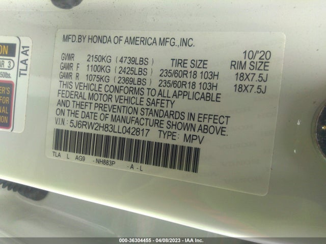 Honda Cr-v Ex-l 2020 5J6RW2H83LL042817 Image 9