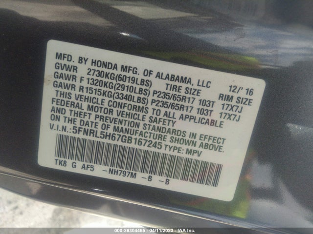 Honda Odyssey Ex-l 2016 5FNRL5H67GB167245 Image 9