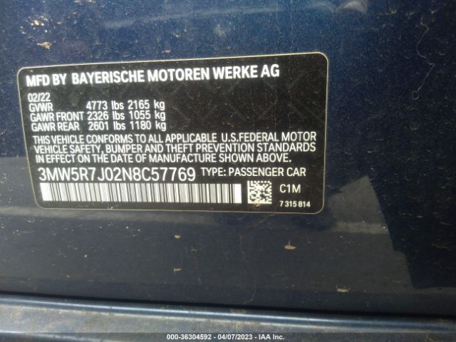 3MW5R7J02N8C57769 BMW 3 Series 330i Xdrive