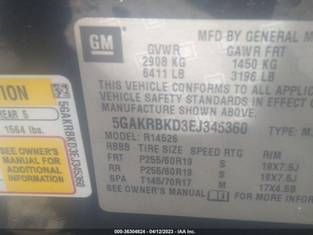 5GAKRBKD3EJ345360 Buick Enclave Leather