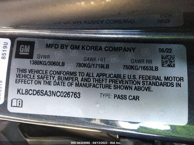 Chevrolet SPARK 1LT 2022 KL8CD6SA3NC026763 Image 9