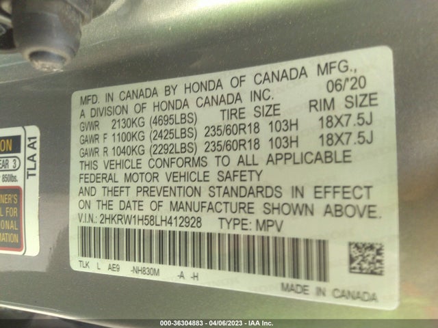 Honda CR-V EX 2020 2HKRW1H58LH412928 Image 9