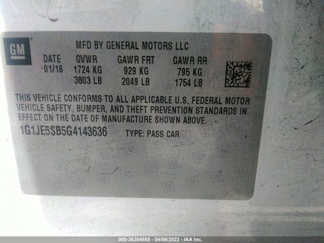 Chevrolet SONIC LTZ 2016 1G1JE5SB5G4143636 Image 10