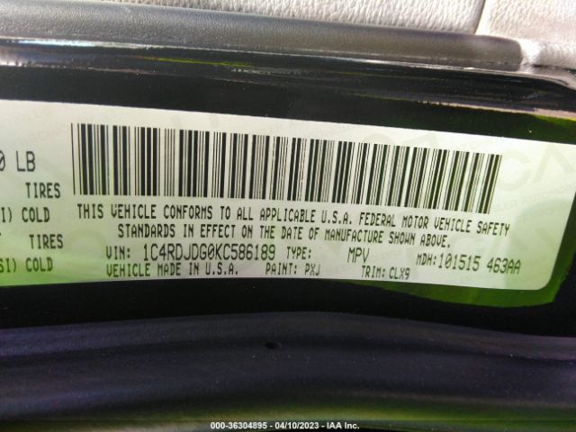 1C4RDJDG0KC586189 Dodge DURANGO GT