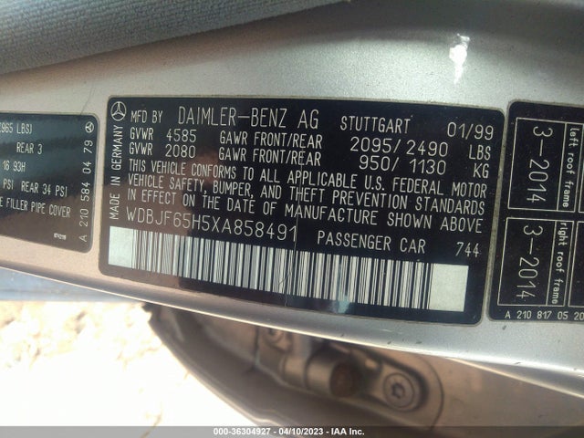 1999 MERCEDES-BENZ E-CLASS VIN: WDBJF65H5XA858491