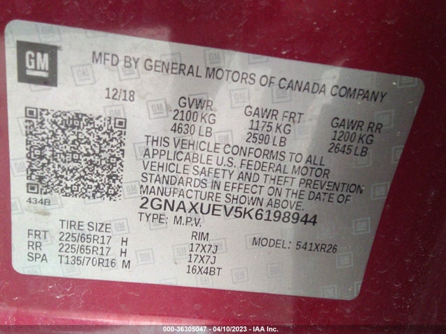 Chevrolet EQUINOX LT 2019 2GNAXUEV5K6198944 Image 9