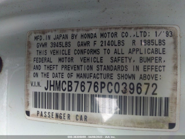 1993 HONDA ACCORD EX VIN: JHMCB7676PC039672