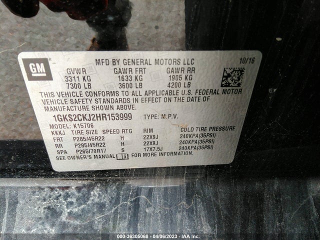 GMC YUKON DENALI 2017 1GKS2CKJ2HR153999 Image 9