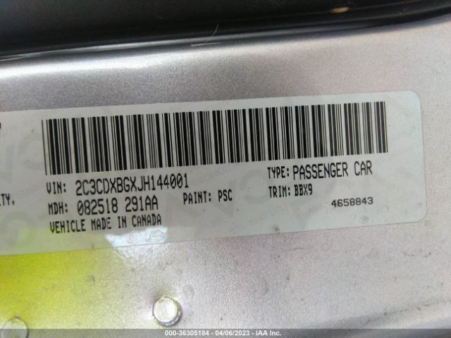 2C3CDXBGXJH144001 Dodge Charger Sxt