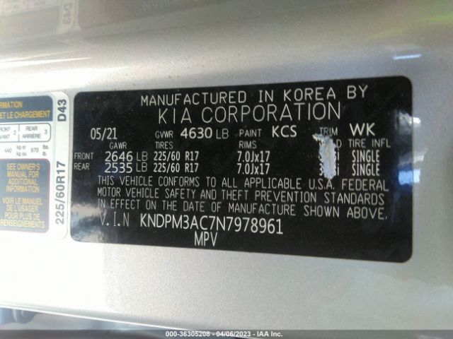 KNDPM3AC7N7978961 KIA Sportage Lx