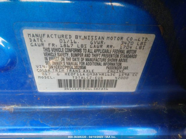3N1CE2CP0GL382856 Nissan Versa Note S Plus