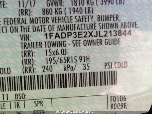Ford FOCUS S 2018 1FADP3E2XJL213844 Image 9