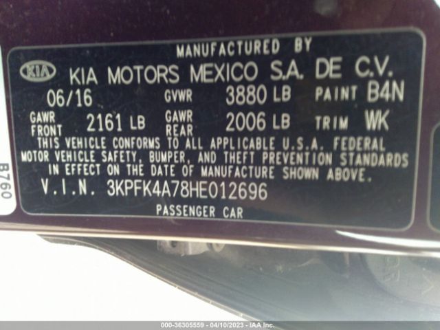 3KPFK4A78HE012696 KIA FORTE LX
