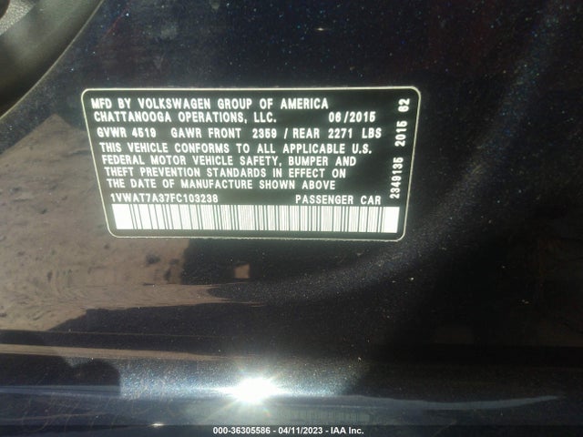 1VWAT7A37FC103238 Volkswagen Passat 1.8t Limited Edition