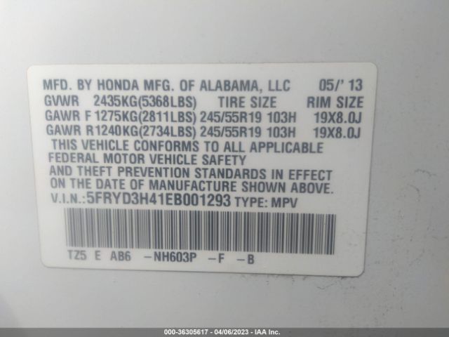 5FRYD3H41EB001293 Acura Mdx Tech Pkg