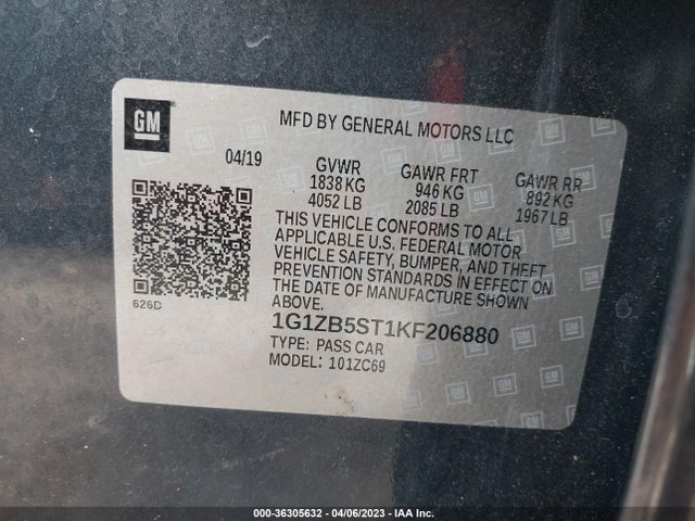 2019 CHEVROLET MALIBU LS VIN: 1G1ZB5ST1KF206880