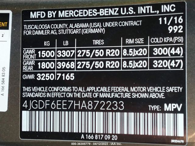 4JGDF6EE7HA872233 Mercedes-Benz Gls 450